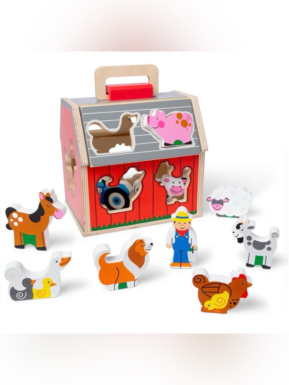 Melissa & Doug Red Wooden Take-Along Barn Toy with Farm Animals